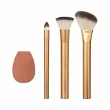 EcoTools Precious Metals Face Blend & Sculpt Set, Kit di pennelli per trucco, Pennello per fondotinta, Kit di pennelli per trucco ecologico, in alluminio riciclato, cromato, precisione, set da 4 pezzi
