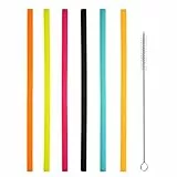 iJiGui 6 Cannucce Riutilizzabili Colorate in Silicone Ecologico, con Spazzola, 0,8 x 21,3 cm, Bambini, Lunghe Cocktail, Latte, Succhi, Yogurt