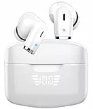 Cuffie Bluetooth, Auricolari Bluetooth 5.3 con 2 HD Microfono, Cuffie Wireless Sport In Ear, Cuffiette Bluetooth Senza Fili con Stereo HiFi, LED Display, IP7 Impermeabili, 40H Bianco (2023 Nuova)