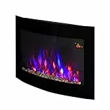 HOMCOM Caminetto Elettrico da Parete con Effetto Fiamma Colorato con Telecomando, in Acciaio Inox e Vetro 65x11.4x52cm Nero