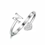 Milacolato Anelli Donna Argento 925 Ragazze Anelli Impilabili Con Iniziali a Cuore Placcati In Oro 18K Anelli Con Iniziali Regolabili Per Ragazze Anelli Con Lettere Dell'alfabeto
