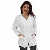 Camice da Lavoro,donna,Casacca con Zip,per Estetista, parrucchiera MAESTRA Asilo,scuola materna (M, Bianco)