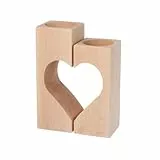 Wooden World - Coppia di portacandele in legno a forma di cuore - portacandele a forma di cuore