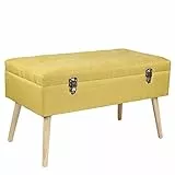 THE HOME DECO FACTORY HD6596 Panca Baule Valigia, Poliestere Legno, Giallo, 78 x 40 x 46