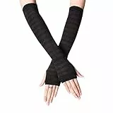 Guanti lunghi senza dita unisex Guanti Copribraccio Maniche da polso in cotone a righe Manicotti scaldabraccia Guanti lavorati a maglia Senza dita da donna -K-One Size