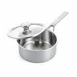 Merten & Storck Tri-Ply Pentola a tre strati in acciaio inox per induzione da 16 cm/1.5 litri con coperchio, multiaderente, sicura per il forno, argento