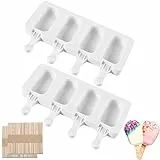 Stampi per ghiaccioli in Silicone, 2 Set, per Gelato con 100 Bastoncini di legno, Formine, riutilizzabile, per Stecco al Cioccolato, Sorbetti, Budino