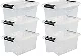 Iris Ohyama, Set di 6 scatole di immagazzinaggio, 5 L, con chiusura a scatto, impilabile, soggiorno, camera da letto, garage - New Top Box NTB-5 - Transparente