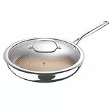 MasterPro - Padella con coperchio in vetro, 30 cm - Padella Giro in acciaio inox a induzione, qualità professionale, multistrato a tre strati per una migliore ritenzione e distribuzione del calore -