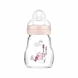 MAM Biberon Feel Good A160, Biberon in vetro di Premium, con tettarella 1 brevettata SkinSoftTM silicone ultra morbido, per neonati da 0 mesi, 170 ml, rosa