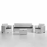BICA 9068 Set Nebraska Salottino Divano Poltrone Tavolino, Polipropilene, Bianco, 338x155x79 cm