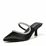 DREAM PAIRS Scarpe da Festa Moda Donna Sabot Tacco Gattino con Punte a Punta e Strass SDML2214W-E Nero Größe 40 (EUR)