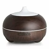 Hianjoo Diffusore di Aromi 500ml, Umidificatore Ultrasuoni Diffusore di Oli Essenziali con 14 LED Colori, Camera da Letto - Regali di grande scelta per Natale e Capodanno (Marrone)