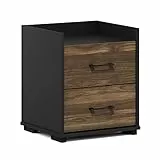 Furinno Tidur Comodino con Manico a 2 cassetti, Engineered Wood, Columbia Noce/Nero, 38.99 (D) x 42.80 (W) x 49.91 (H) cm
