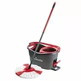 Vileda Turbo Mop Easy Wring & Clean con secchio a pedale, manico telescopico da 85-130 cm, con tergicristallo rotante, scopa in microfibra 2 in 1, grigio