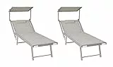 XONE Coppia Lettini Sdraio Spiaggia Pro 2 posizioni colore grigio melange + prendisole regolabile per spiaggia, stabilimento balneare, giardino, terrazzo. Dimensioni 183/190x61x38cm