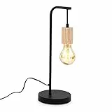 B.K.Licht Lampada da tavolo retrò, attacco per lampadina E27 non inclusa, interruttore sul cavo, abat-jour da comodino, lampada da lettura in metallo nero e legno, H 42.5cm