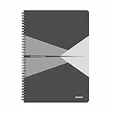 LEITZ OFFICE Blocco per appunti, Formato A4 , Rilegatura a spirale, Copertina in Cartoncino, 90 Fogli, Quadretti, Grigio - 46470085