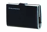PIQUADRO Portacarte di credito quadrato blu in pelle 10 cm