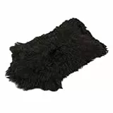 Amazinggirl Pelliccia di Agnello di Pecora Tappeto Naturale Lunghezza: 110-115 cm - Forma Vera Pelliccia Natura Fell Sheepskin Nero