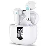 Cuffie Bluetooth, Auricolari Bluetooth 5.3 HiFi Stereo, Cuffie Wireless In Ear con ENC Mic, 2023 Cuffie Senza Fili IP7 Impermeabili Controllo Touch, Cuffiette Bluetooth Display LED/USB-C/40H Bianco