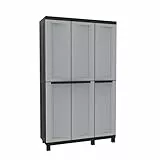 Terry TwistBlack102A - Armadio multifunzionale a tre ante, Con due vani separati, 3 ripiani interni regolabili e 1 appenditutto, Plastica, Grigio/Nero, 102 x 39 x 170 cm