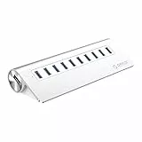 ORICO - Mini Hub USB 3.0 a 10 Porte, in Alluminio, Alta velocità - con Adattatore d'alimentazione 12V 3A - per Portatile Notebook Tablet PC MacBook iMac
