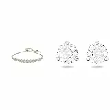 Swarovski Emily Bracciale a Catena Morbida con Pavè di Cristalli, Placcato in Tonalità Oro Rosa, Bianco & Orecchini a Lobo Solitaire, Taglio Tondo, Bianchi, Placcato Rodio