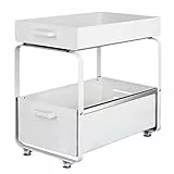HUOLE Organizzatore sotto lavello - Cassetto portaoggetti in metallo - Supporto scorrevole con separatori per spezie, doccia,ripostiglio, cucina, bagno, sotto lavello, ripiani da garage - bianco