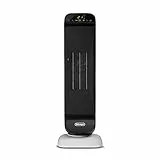De'Longhi Termoventilatore Ceramico a Torre, 2 Livelli di Potenza, Telecomando, Timer 24 ore, Funzione Rotante ed Eco, Termostato di Sicurezza, per Stanze fino a 60 m3, 2000W, HFX25S20, Bianco/Nero
