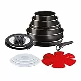 Lagostina Ingenio Essential Plus Batteria di Pentole, Alluminio per Gas e Forno, 17 Pezzi, 2 Casseruole Fonde, 2 Padelle, Tegame, Wok, 5 Coperchi, 5 Proteggi Padella e Manico Removibile