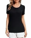 fuinloth Donna T-Shirt Maglietta a Maniche Corte vestibilità Classica Bluse Top Tee con Scollo Rotondo Nero L 44-46