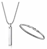 YADOCA Collana da Uomo con Ciondolo a Barra e Braccialetti in Acciaio Inossidabile per Donna, Bracciale a Catena a Serpente da 3 mm Lunghezza 55 cm Argento/Nero