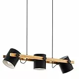 EGLO Lampada a sospensione Hornwood, plafoniera vintage a 3 punti luce dal design industrial e retrò in acciaio e legno, nero, crema, marrone, E27