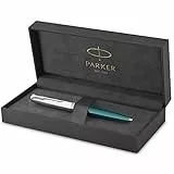 PARKER 51 Penna a Sfera, Corpo Blu Foglia di Tè con Finiture Cromate, Punta Media con Ricarica di Inchiostro Nero, Confezione Regalo