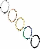 Milacolato 5Pcs 18G 20G Titanio Piercing Naso Anelli 8MM/10MM/12MM Setto Clicker Anello Cerchio Multi-Colore Incernierato Dell'orecchio Daith Trago Cartilagine Anelli Labbro Monili Penetranti 20G8mm