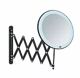 WENKO Specchio da parete telescopico a LED Barona, specchio estraibile con illuminazione LED e ingrandimento 5x, funzione touch, funzionamento a batterie o cavo USB, nero