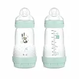 MAM Biberon Easy Start Anticolica, in Set da 2, con Tettarella in Silicone SkinSoftTM, 2+ Mesi, 260 ml, Azzurro
