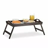Relaxdays Vassoio da Letto in Bambù, Pieghevole con Manici, Bordo Rialzato, per Colazione, HxLxP: 22x50x30 cm, Marrone