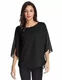 GRACE KARIN Magliette Camicia Chiffon Girocollo Camicie Sciolto Blusa Eleganti Camicetta Manica 3/4 Donna Nero L CLAF15-3