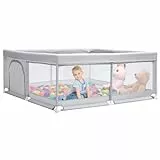 BEJOY Box per Bambini, 150 cm Compatto e Resistente, Protezione in Schiuma, Antiscivolo, Porta Rotonda con Cerniera, Rete Traspirante Trasparente Centro Attività per Neonati e Bambini Piccoli