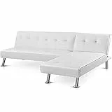Yaheetech Set 2 Divani Letto Reclinabile Divano con Seduta Imbottita in Ecopelle Convertibile Poltrona Regolabile in Letto 105° - 180° da Soggiorno Stanza Ospiti Bianco