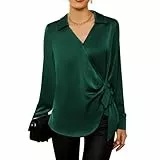 GRACE KARIN Blusa Donna Elegante Maniche Lunghe con Bottoni Camicia Casual da Ufficio V-Scollo Verde M
