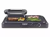 BEPER P101TOS501 Bistecchiera Elettrica Multifunzione - Piastra Elettrica per Cucinare con Griglia Liscia e Rigata per Carne, Pesce, Uova, Verdure e Pane, 1600W