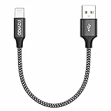 RAVIAD Cavo iPhone Corto, 30CM Caricatore iPhone [Certificato MFi] Carica Rapida Nylon Cavo iPhone per iPhone 14 13 12 11 Pro Max Mini XR XS X 8 7 6 Plus 6s 6 SE 5 5s 5c- Nero