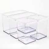 Rotho Loft Set di 5 Scatole di Conservazione con Coperchio di Diverse Dimensioni, Plastica (SAN) senza BPA, Trasparente/Bianco, 2 x 2.1 L, 1 x 1.0 L, 2 x 0.5 L, 30.0 x 21.0 x 15.0 cm