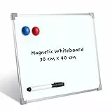 Vinabo Lavagna Cancellabile, Lavagna Magnetica Bianca con 1 Pennarelli e 2 Magneti Inclusi, 30x40 cm Lavagna Bianca per Bambini o Casa Scuola Ufficio con Supporto Porta-pennarelli