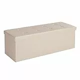 SONGMICS Cassapanca, Pouf Panca Contenitore con Coperchio, Adatto per Camera da Letto Corridoio Soggiorno, Capacità di 120 Litri, Regge Fino a 300 kg, Beige LSF70M
