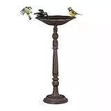 Relaxdays Fontana per Uccelli a Colonna, Decorazione da Giardino, Mangiatoia, per Uccelli Selvatici, H40 cm, Marrone