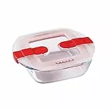Pyrex Cook & Heat contenitore quadrato per alimenti in vetro borosilicato con coperchio sfiatavapore per il microonde – cuocere in forno, conservare & riscaldare- 25x22cm -